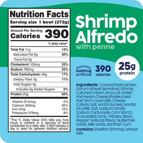 Scott & Jonâ€™s Frozen Meals, Shrimp Alfredo Pasta, Microwave Meals, Frozen Lunch or Dinner for One, 9.6 oz thumbnail 4