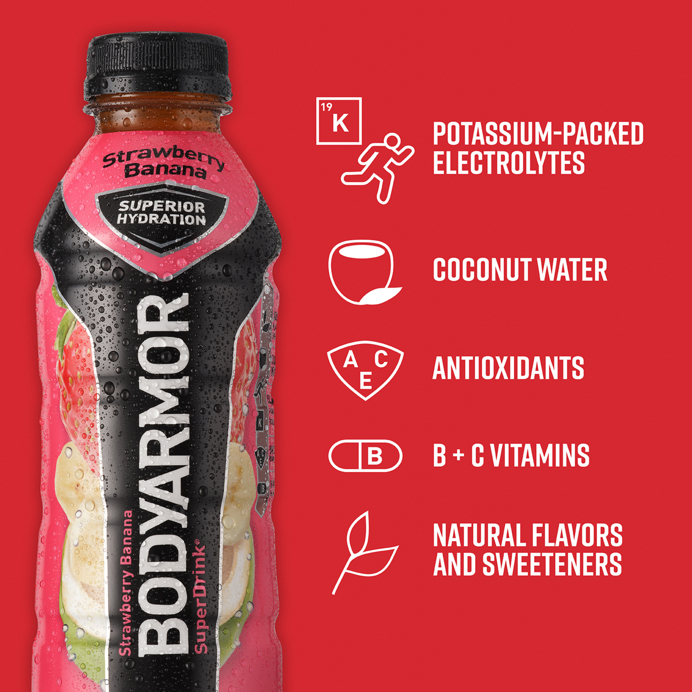 BODYARMOR SuperDrink Strawberry Banana Sports Drink, 12 fl oz bottles, 8 pack thumbnail 2