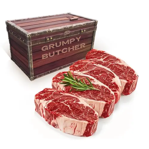 Grumpy Butcher Prime Steakhouse Beef Steak Meat, Ribeye Steaks, 4 ct Pack, 14 oz Vacuum Bag