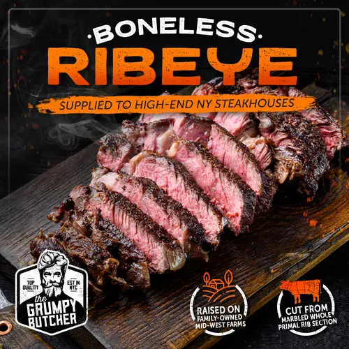 Grumpy Butcher Prime Steakhouse Beef Steak Meat, Ribeye Steaks, 4 ct Pack, 14 oz Vacuum Bag thumbnail 2