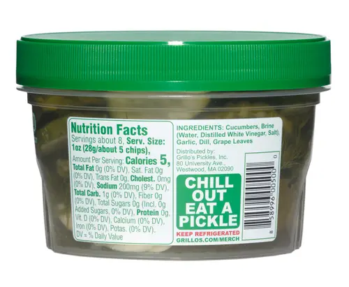 Grillo's Pickles Classic Dill Pickle Chips, 16 fl oz Tub thumbnail 2