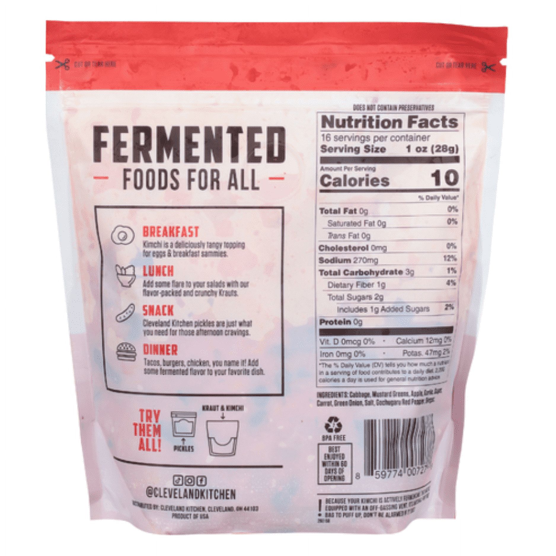 Cleveland Kitchen Gluten-Free Classic Kimchi, Chopped, 16 oz Pouch thumbnail 3