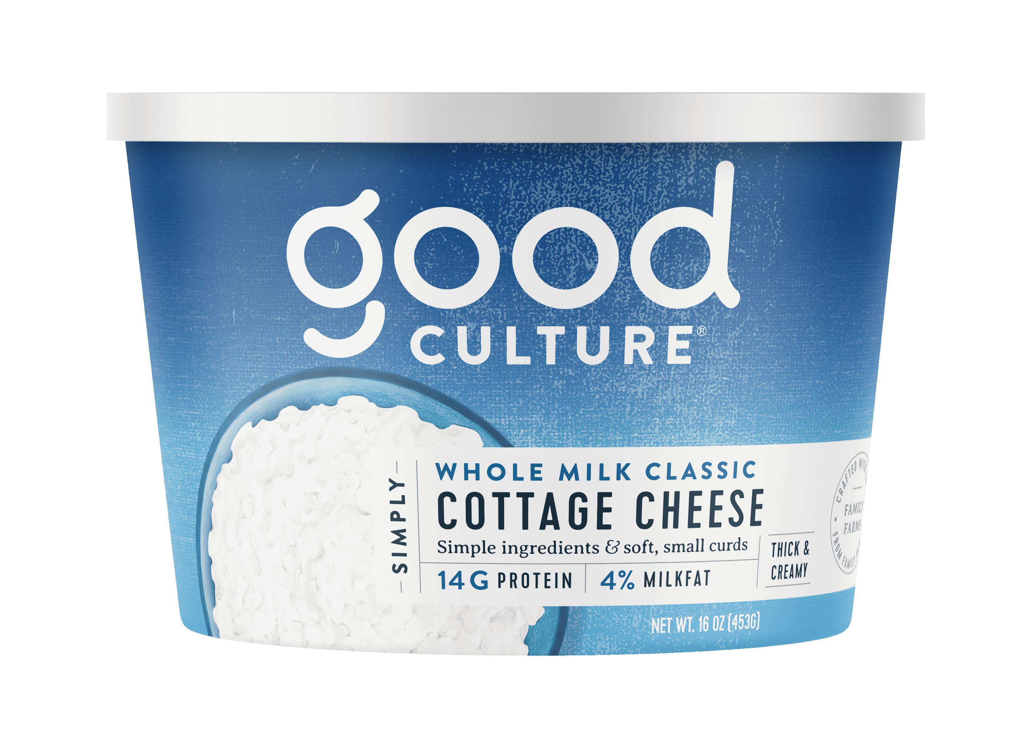 Good Culture Cottage Cheese, Simply, 4% Milkfat, Whole Milk Classic, 16 oz Tub