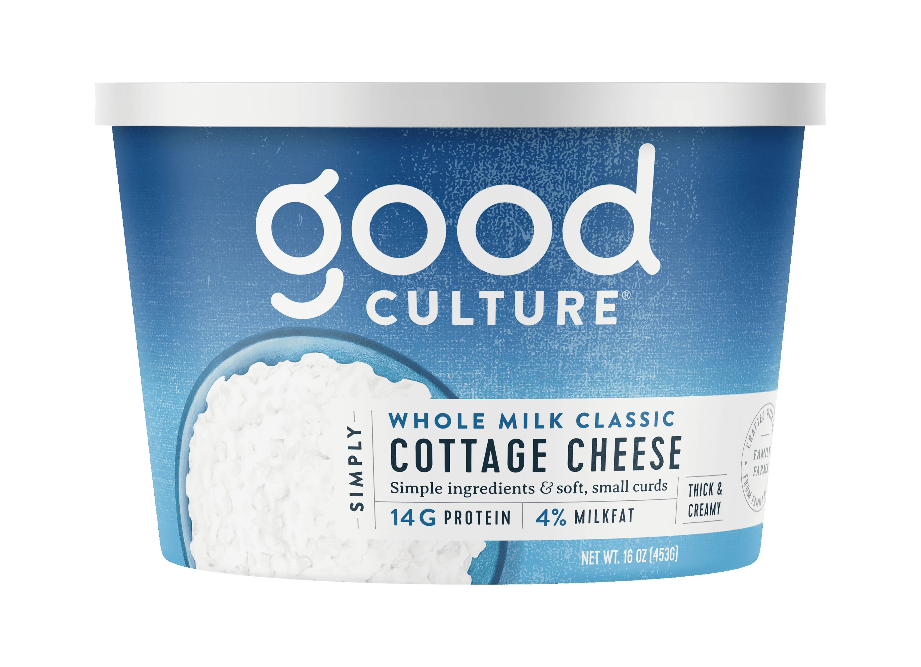 Good Culture Cottage Cheese, Simply, 4% Milkfat, Whole Milk Classic, 16 oz Tub