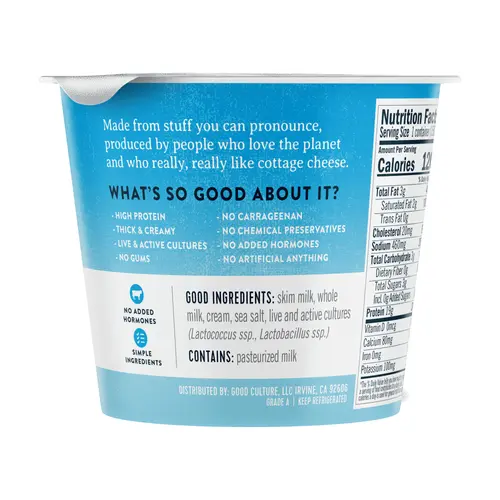 Good Culture Classic Simply Cottage Cheese, 2% Milk Fat, 19 g Protein, 5.3 oz thumbnail 3