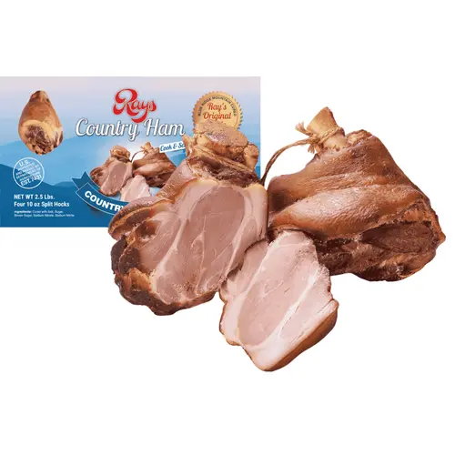 Rays Country Ham Hocks - 2.5 lb, Dry-Cured, 4 Split 10 oz, Blue Ridge Style, Whole Piece, Vacuum-Sealed, Self- Stable