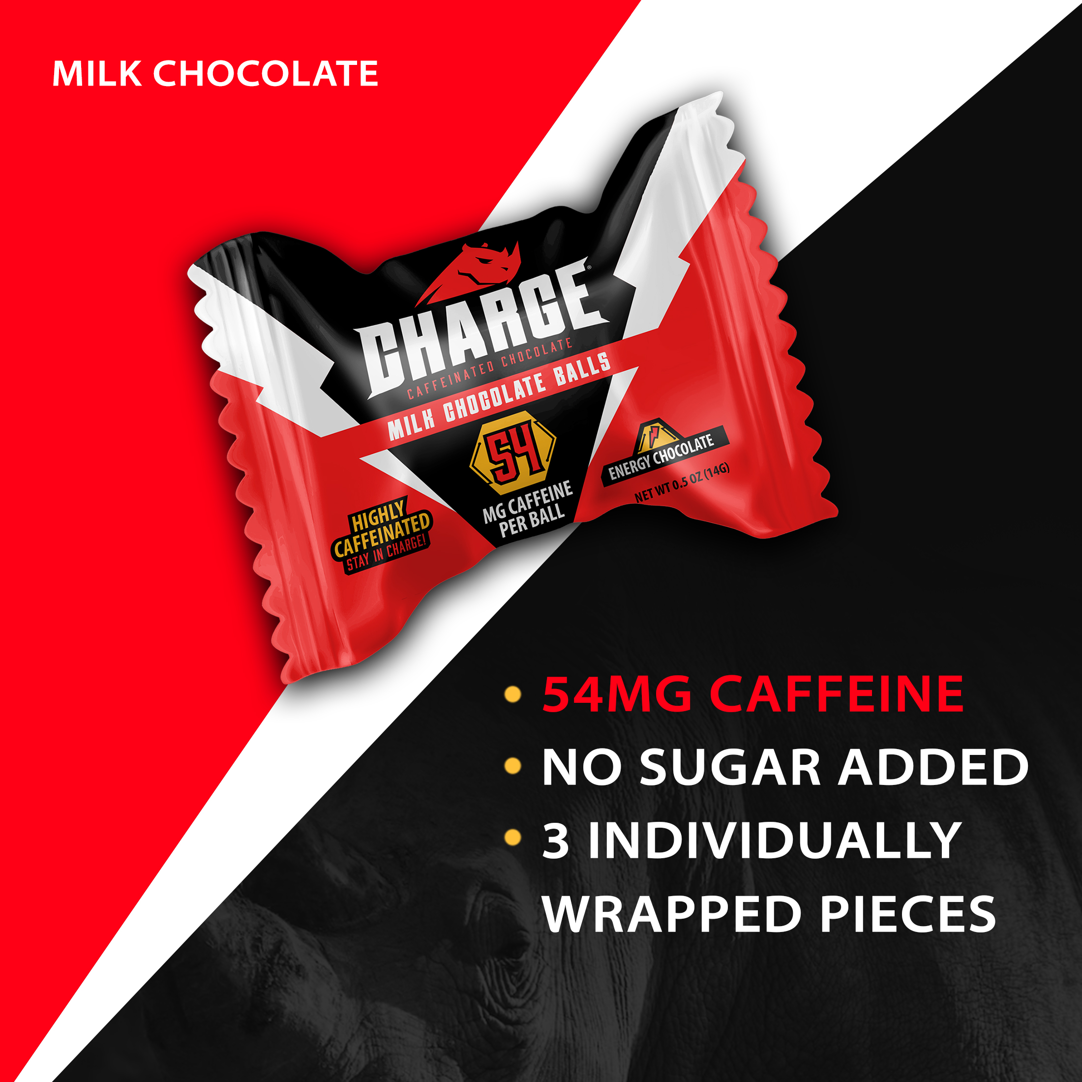 3 Count, Charge Chocolate Milk Chocolate, Highly Caffeinated, Individually Wrapped Ball, 54mg of caffeine, 1.5 oz thumbnail 3