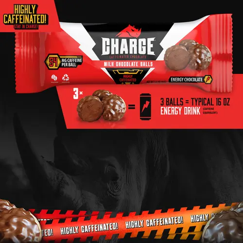3 Count, Charge Chocolate Milk Chocolate, Highly Caffeinated, Individually Wrapped Ball, 54mg of caffeine, 1.5 oz thumbnail 4