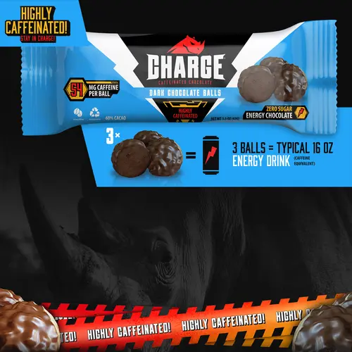 3 Count, Charge Chocolate Dark Chocolate, Highly Caffeinated, Individually Wrapped Ball, 54mg of caffeine, 1.5 oz thumbnail 4