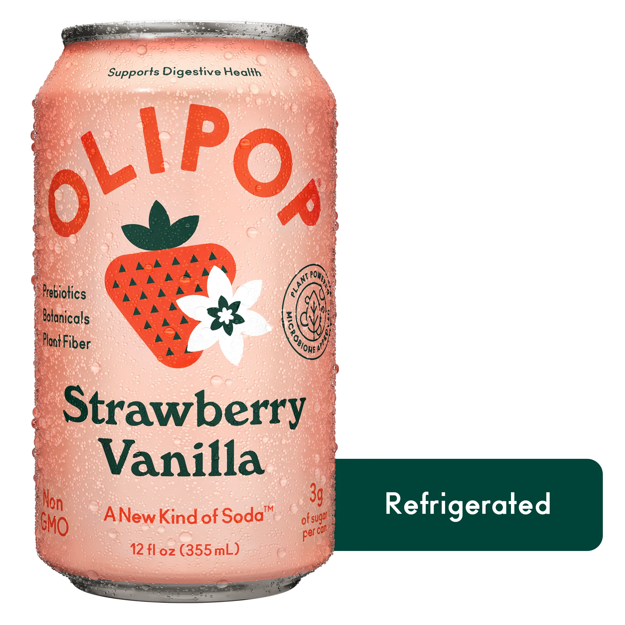 OLIPOP Prebiotic Soda, Strawberry Vanilla, 12 fl oz, Refrigerated