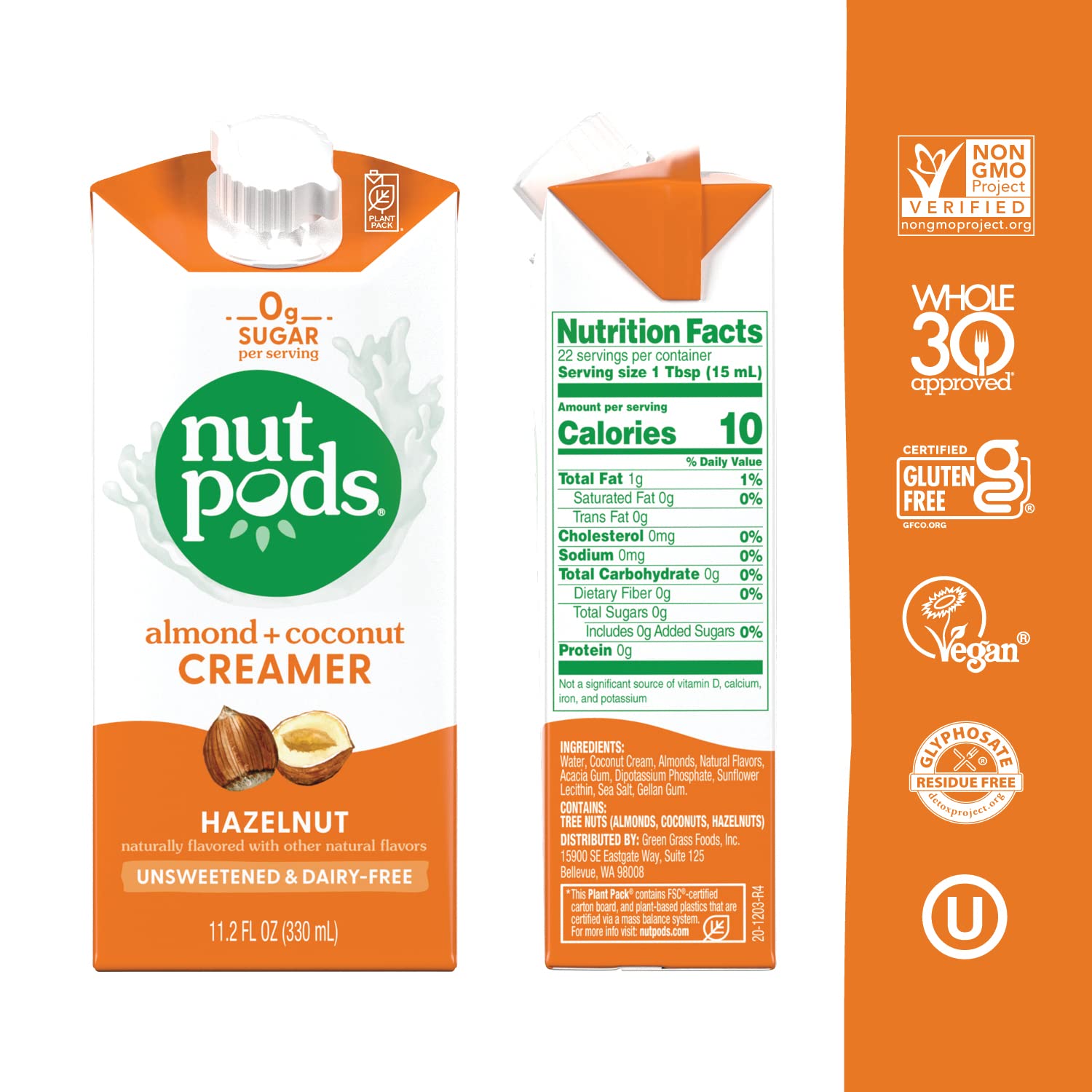 nutpods Hazelnut Unsweetened Dairy-Free Coffee Creamer 11.2oz 4-pack thumbnail 2