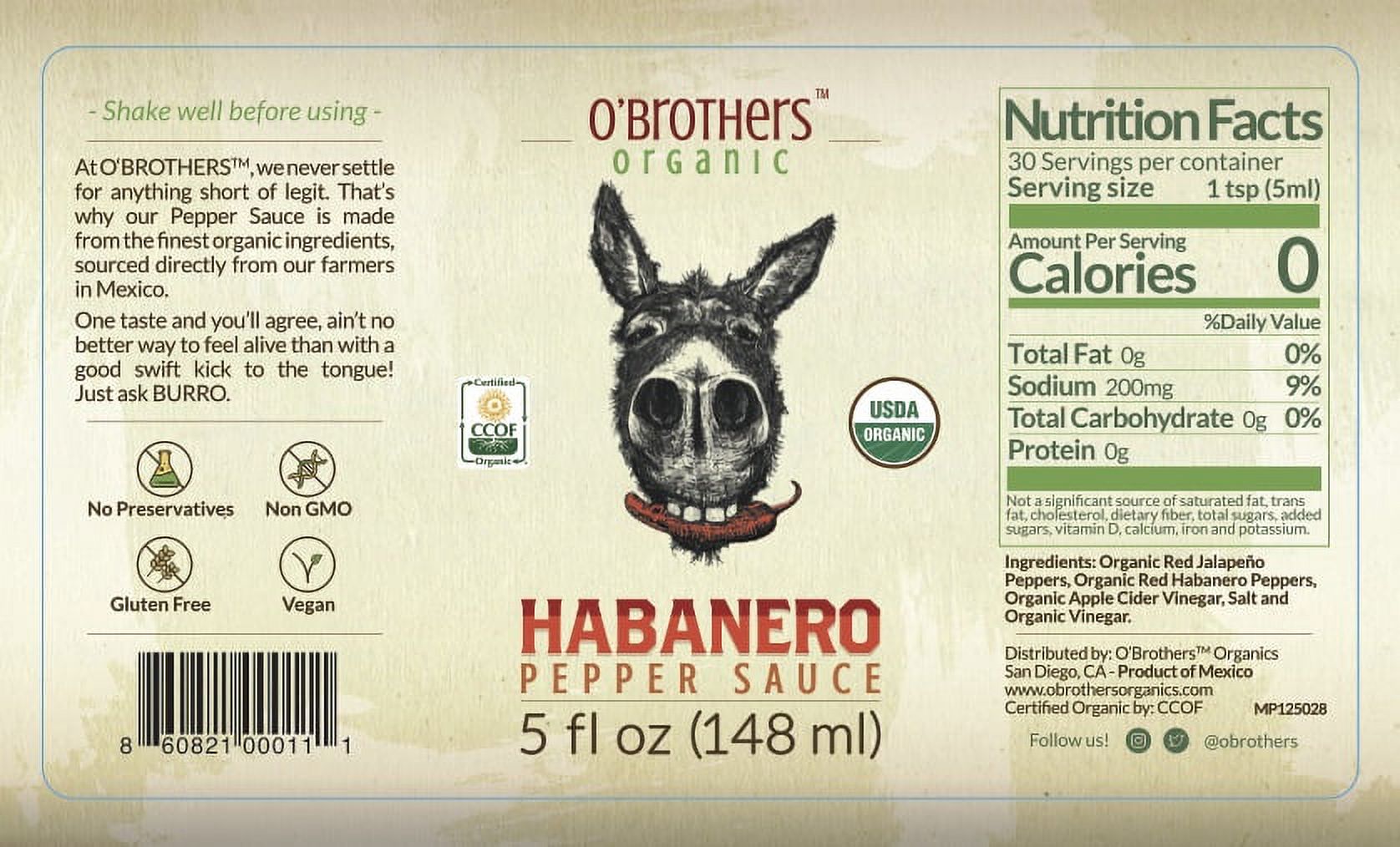 O'Brothers Organic Habanero Pepper Sauce, 5 oz thumbnail 2