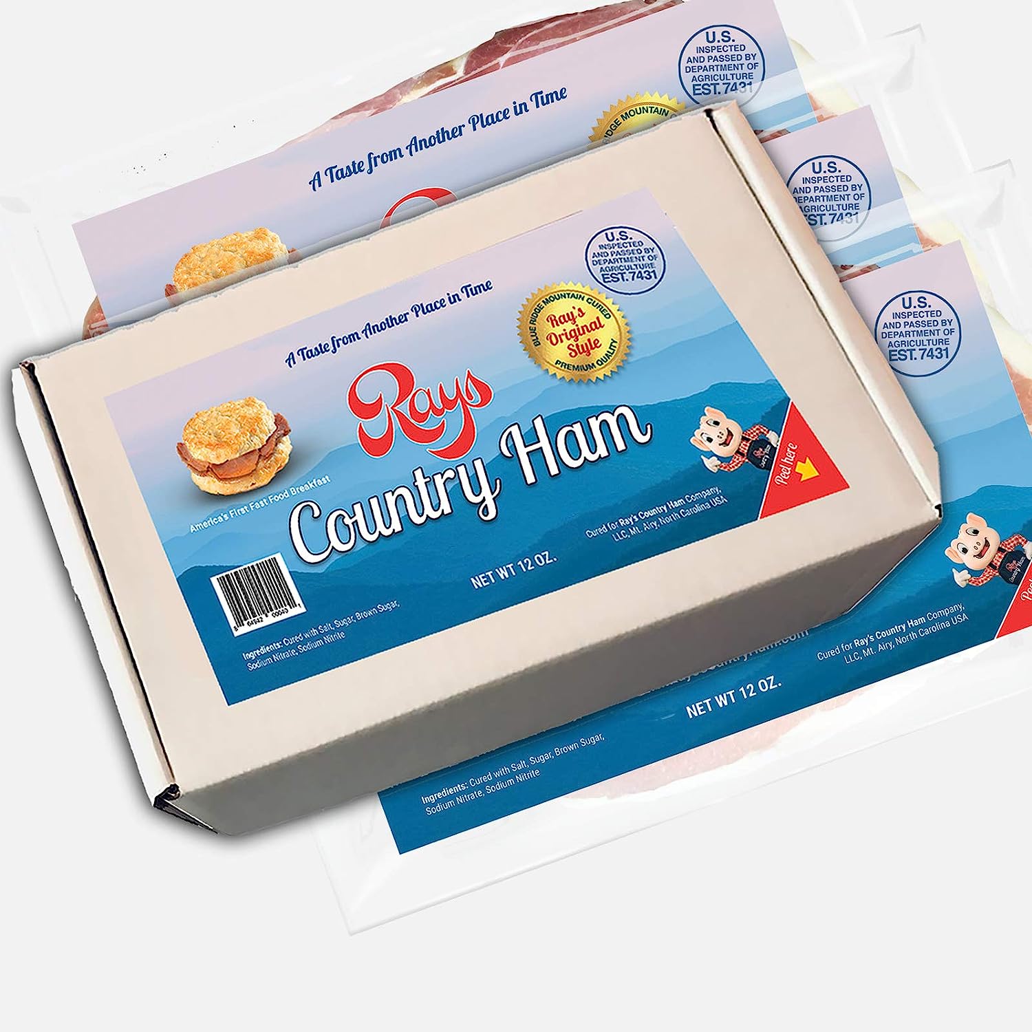 Rays Country Ham, 2.25 lbs Center Slices. 3 Pack â€“ Blue Ridge Mountain Cured, Vacuum-Sealed, Dry-Cured, Shelf-Stable. thumbnail 4