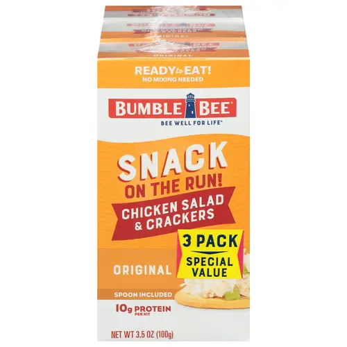 Bumble Bee Snack on the Run Chicken Salad with Crackers kit, Ready to Eat, Spoon Included, Shelf Stable, Pack of 3, 3.5 oz box