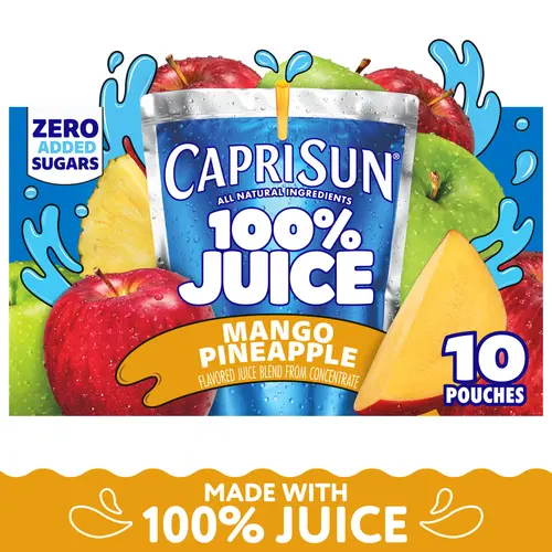 Capri Sun 100% Juice Mango Pineapple Juice Box Pouches, 10 ct Box, 6 fl oz Pouches