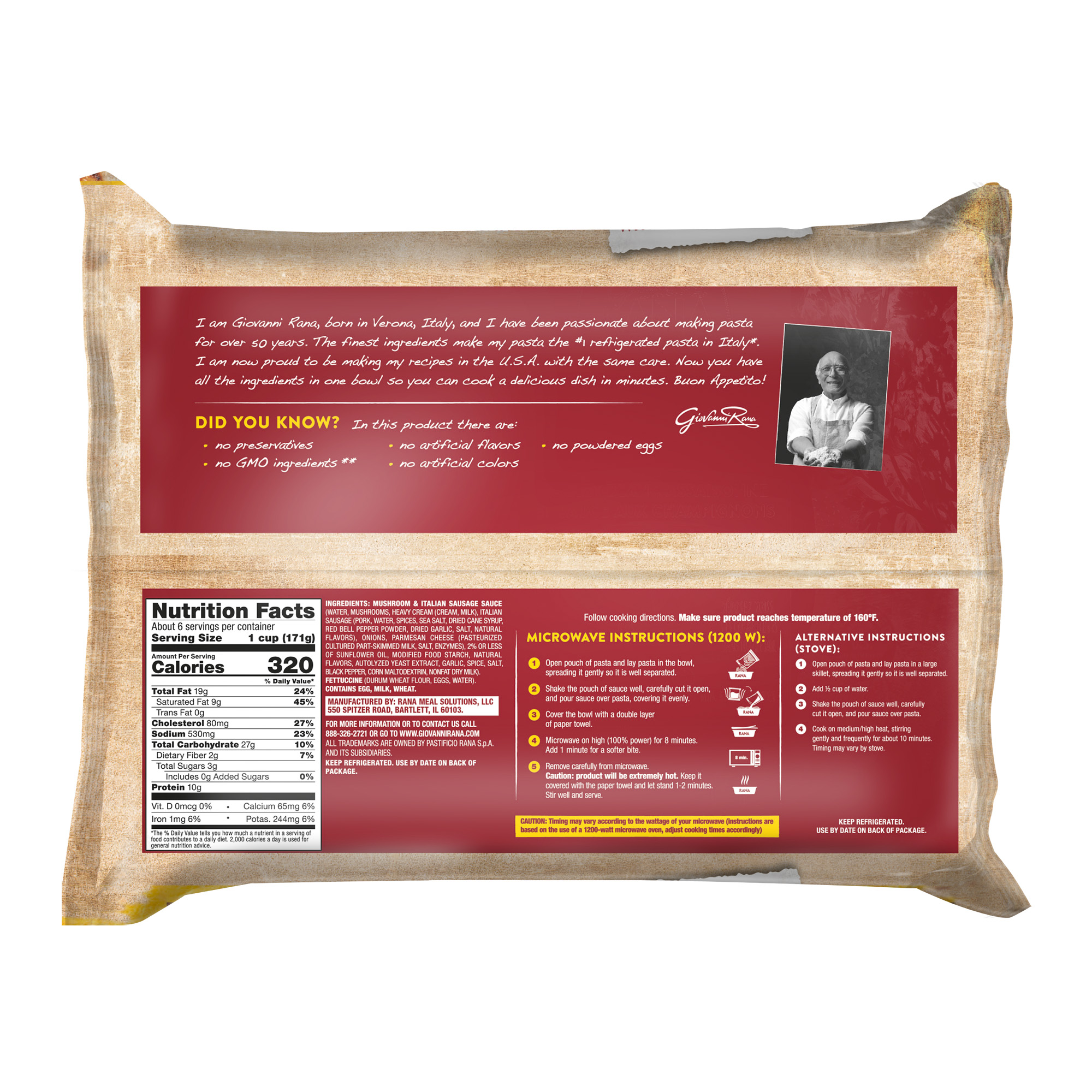 Giovanni Rana Fettuccine Sausage & Mushroom Premium Meal Kit Tray (Family Size, 38oz), Refrigerated thumbnail 2