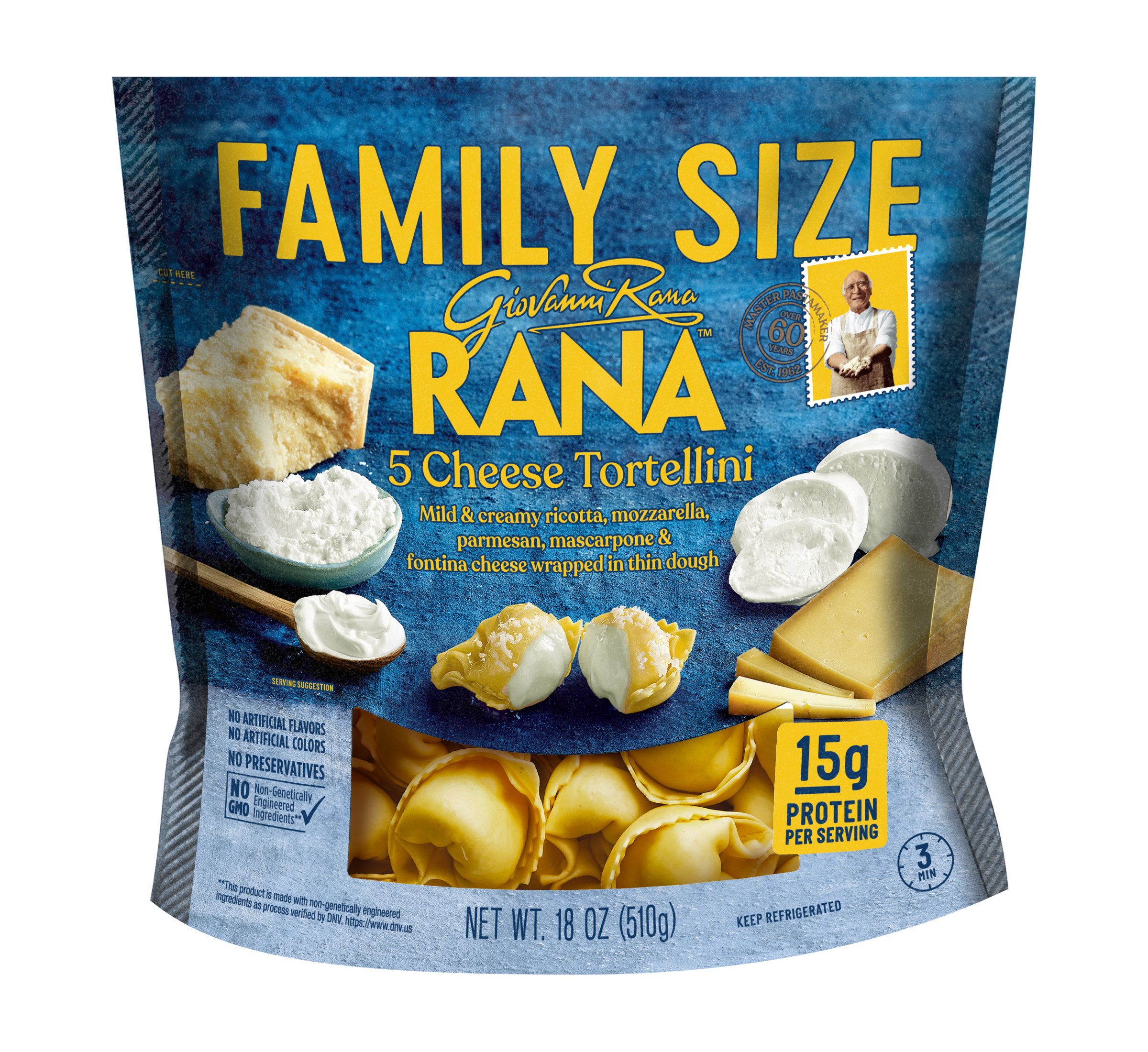 Giovanni Rana Tortellini 5 Cheese Premium Flat Cut Pasta Bag (Family Size, 18oz), Refrigerated