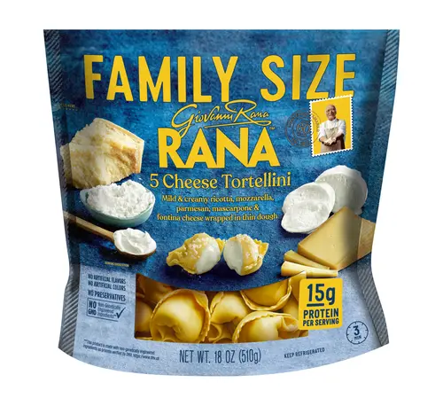 Giovanni Rana Tortellini 5 Cheese Premium Flat Cut Pasta Bag (Family Size, 18oz), Refrigerated