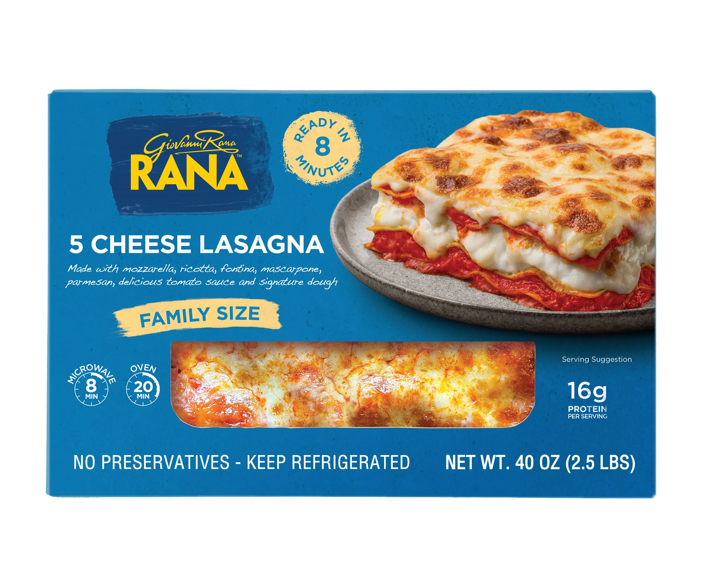 Giovanni Rana Homestyle Lasagna Five Cheese Premium Meal Kit Tray (Family Size, 40oz, Fresh)