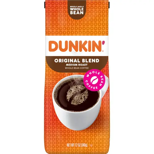 Dunkinâ€™ Original Blend Whole Bean Coffee, Medium Roast, 12 oz Bag