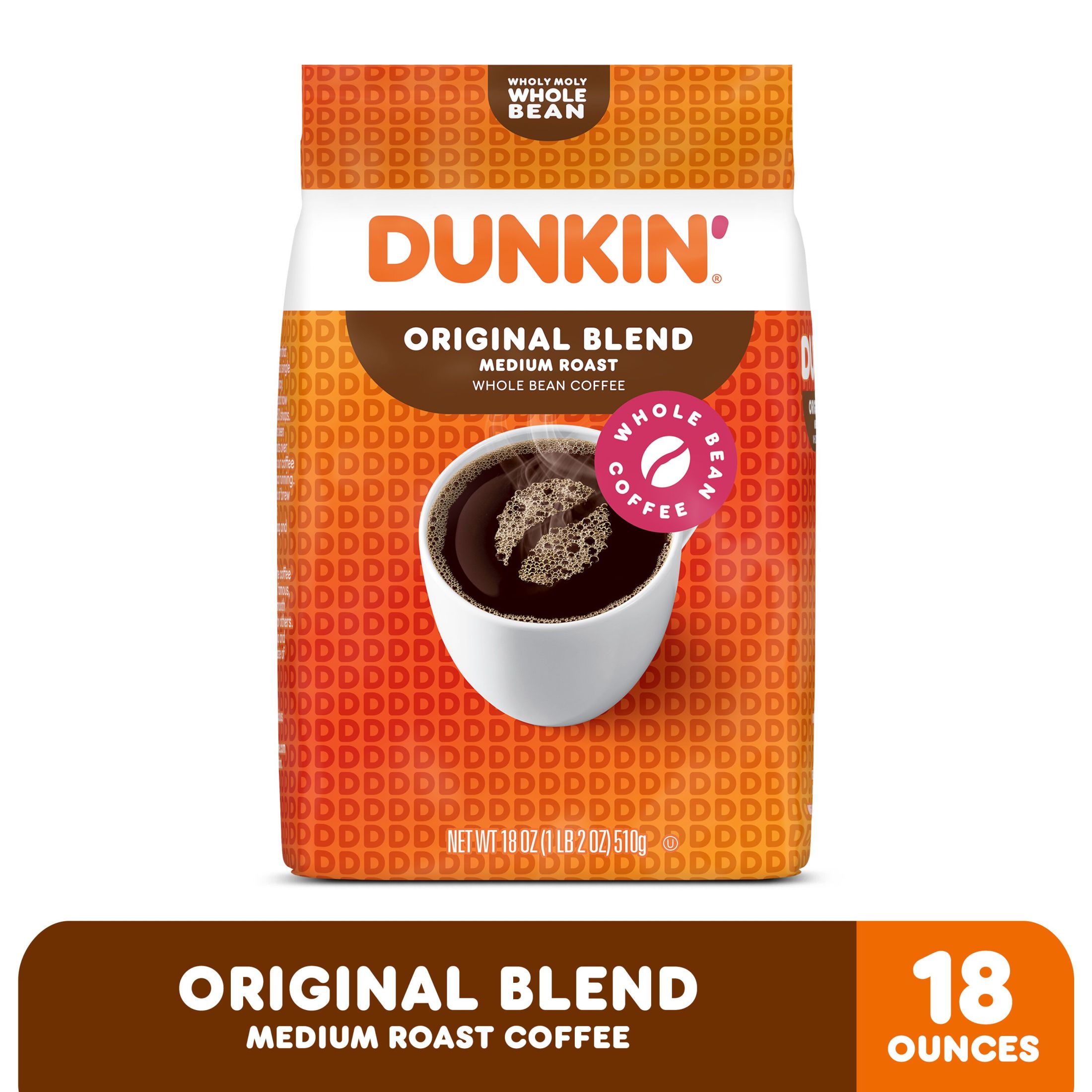 Dunkinâ€™ Original Blend Whole Bean Coffee, Medium Roast, 18 oz Bag thumbnail 2