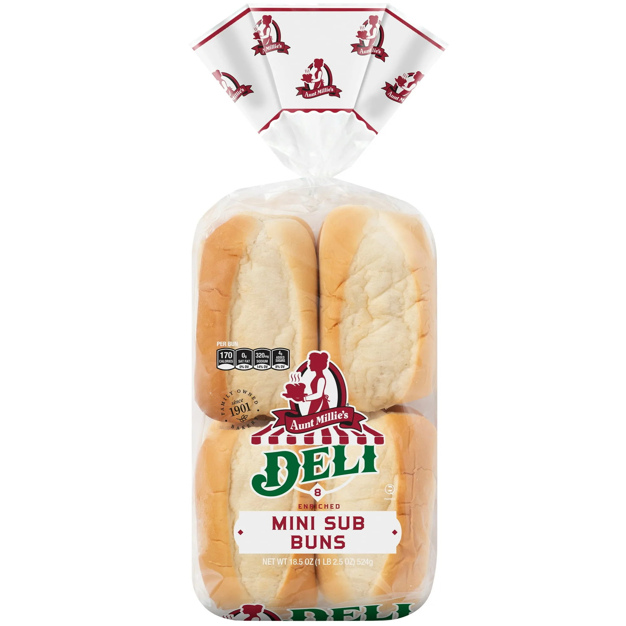 Aunt Millie's Deli Mini Sub Buns, 8 Count, 18.5 oz (Pack of 2)