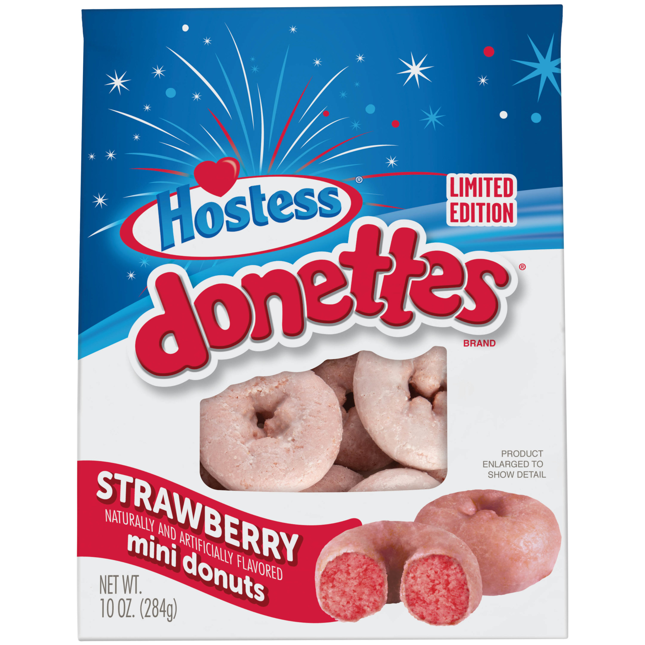 HOSTESS Strawberry Naturally & Artificially Flavored DONETTES, Limited Edition, Mini Glazed Donuts, 10 oz