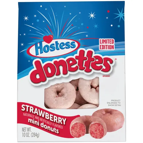 HOSTESS Strawberry Naturally & Artificially Flavored DONETTES, Limited Edition, Mini Glazed Donuts, 10 oz