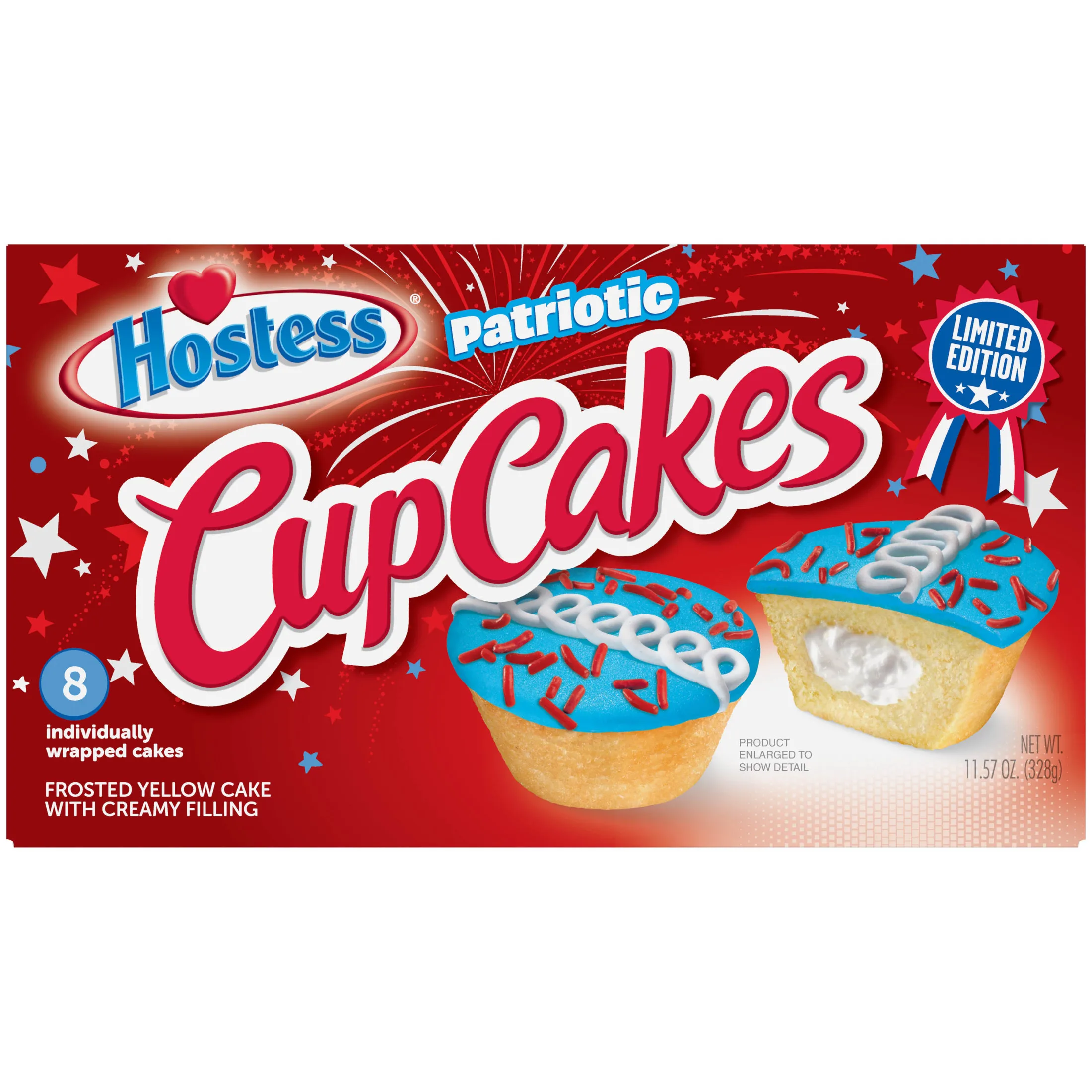 HOSTESS Patriotic CupCakes, Limited Edition, Red White and Blue, 8 count, 11.57 oz