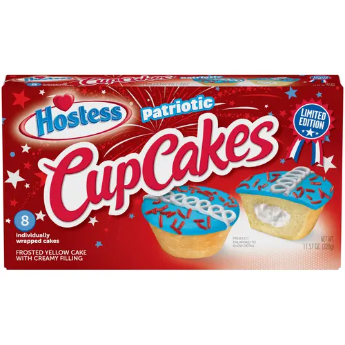 HOSTESS Patriotic CupCakes, Limited Edition, Red White and Blue, 8 count, 11.57 oz thumbnail 2