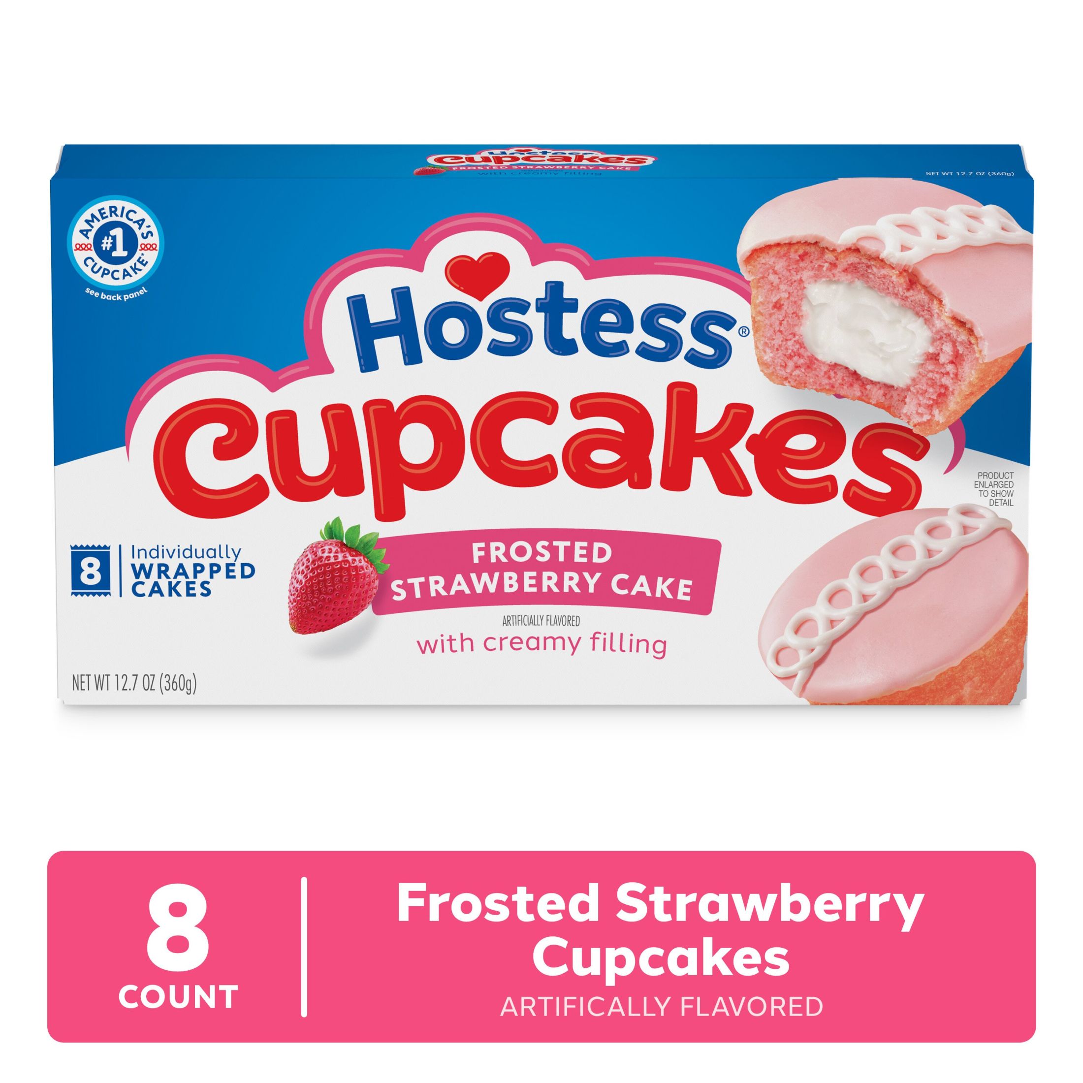 Hostess Cupcakes, Artificially Flavored Strawberry Snack Cakes, 12.7 oz Box (8 Ct.) thumbnail 2