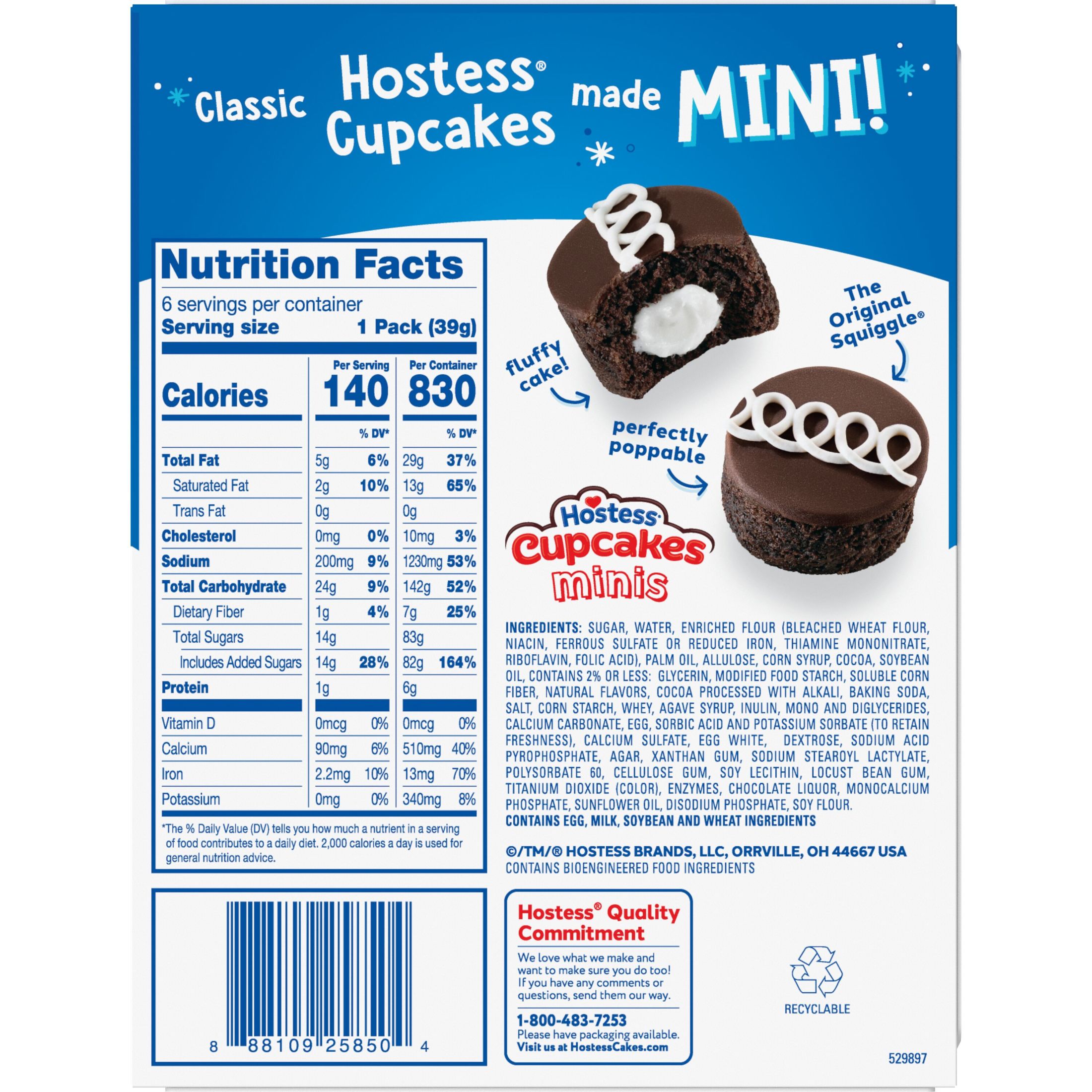 Hostess Cupcakes Minis, Chocolate Snack Cakes, 8.17 Oz. Box (6 Ct.) thumbnail 3