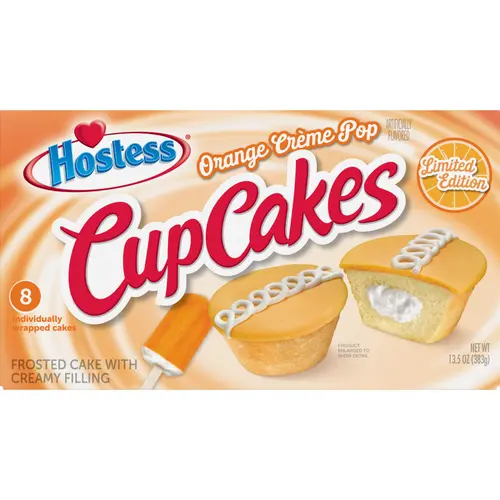 HOSTESS Limited Edition Orange CrÃ¨me Pop  Artificially Flavored CupCakes, Creamy Filling, 8 Count, 13.5 oz