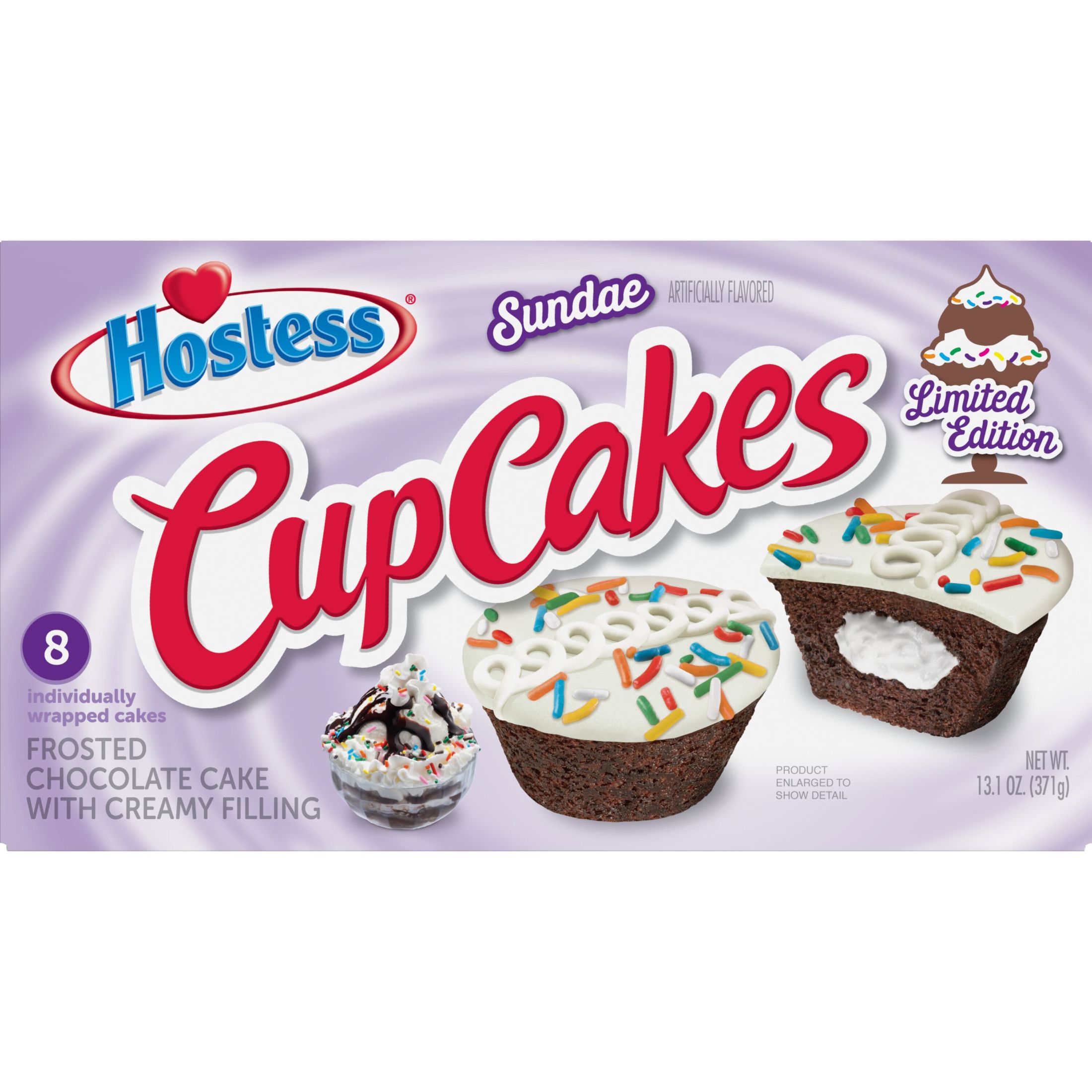 HOSTESS Limited Edition Sundae Artificially Flavored CupCakes, 8 Count, 13.1 oz