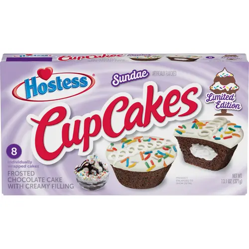 HOSTESS Limited Edition Sundae Artificially Flavored CupCakes, 8 Count, 13.1 oz thumbnail 2