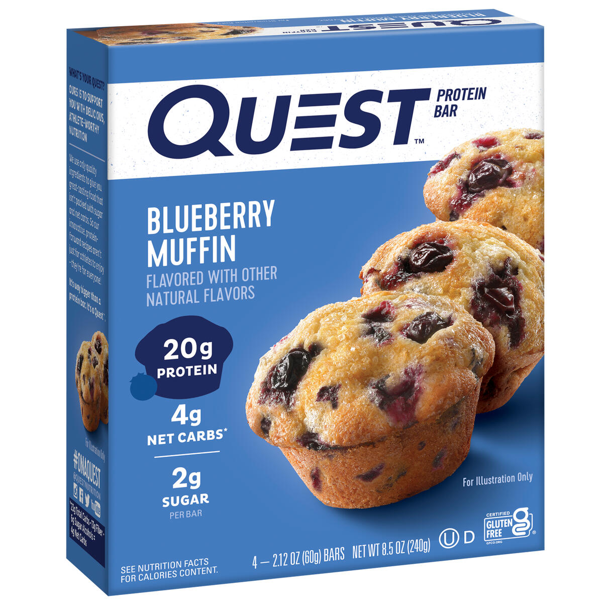 Quest Protein Bar, Blueberry Muffin Flavor, 20g of Protein, Gluten Free, 4 Count thumbnail 3