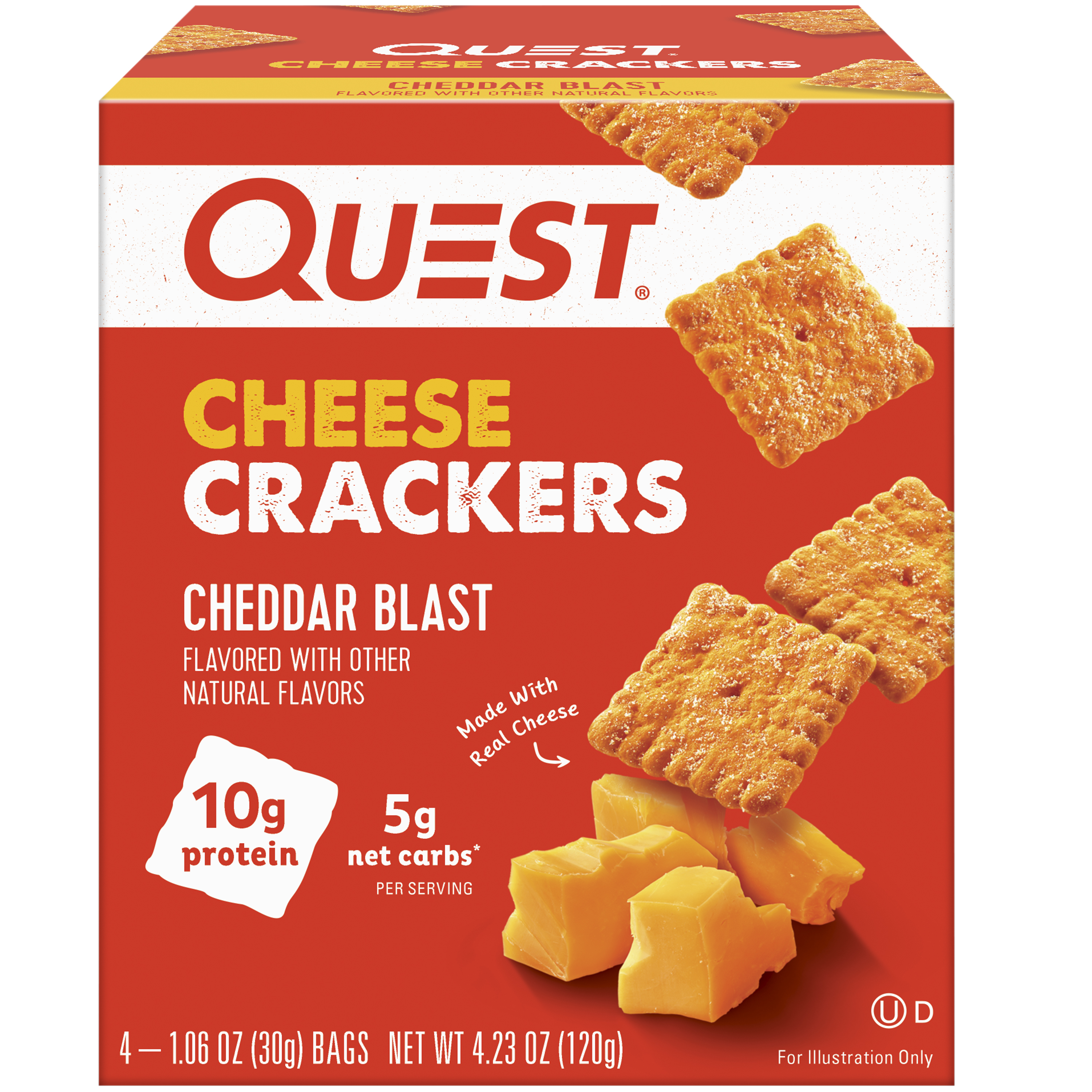 Quest Cheese Crackers, Cheddar Blast flavor, 10g of Protein, Made with Real Cheese, 4 Count