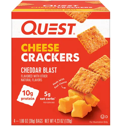 Quest Cheese Crackers, Cheddar Blast flavor, 10g of Protein, Made with Real Cheese, 4 Count