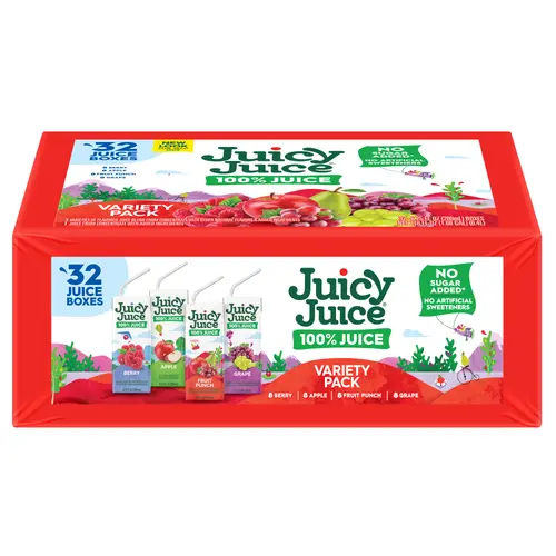 Juicy Juice 100% Juice, Shelf Stable Juice Box Variety Pack, 32 Count, 6.75 fl oz Boxes