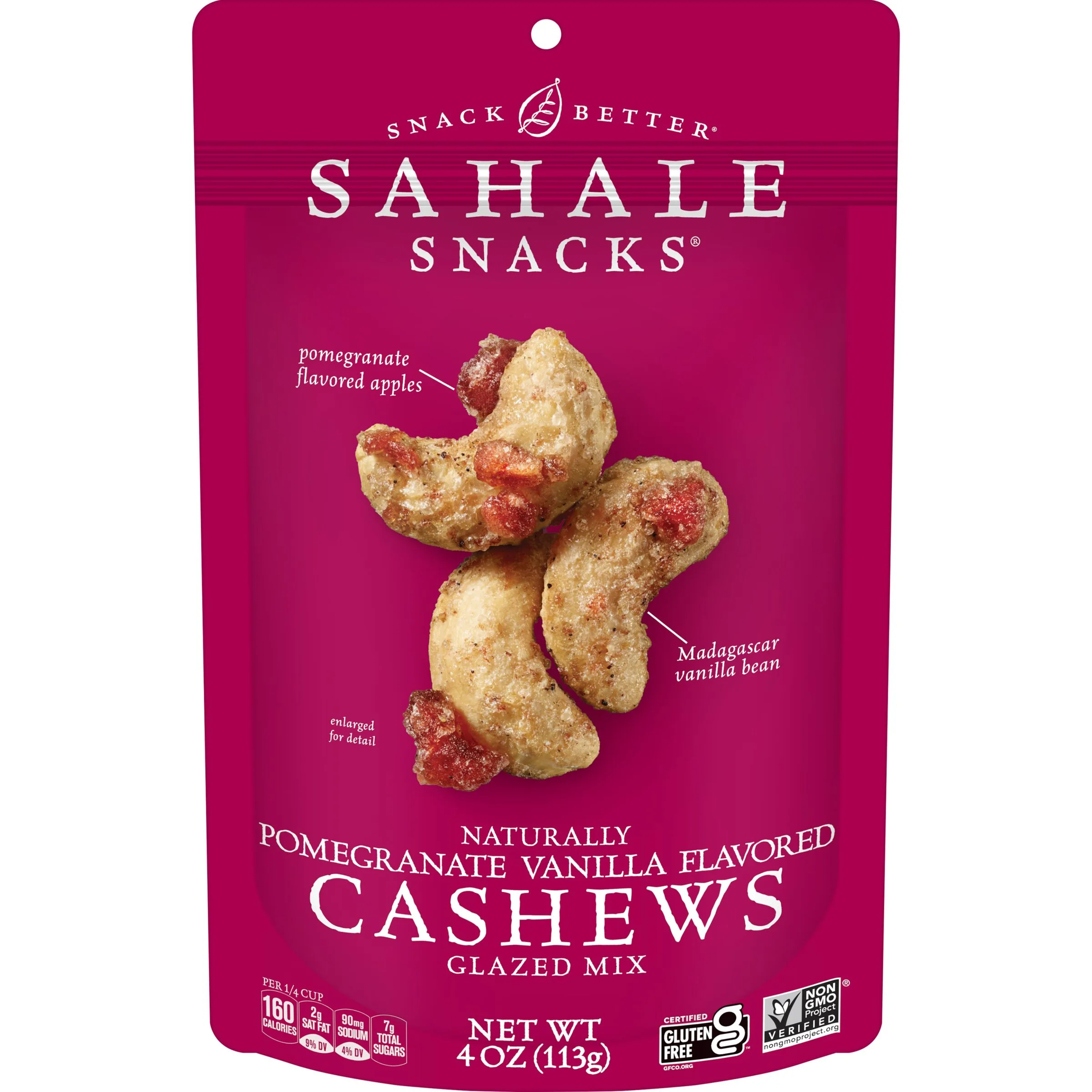 Sahale Snacks Naturally Pomegranate Vanilla Flavored Cashews Glazed Mix, Gluten-Free Snack, 4-Ounce Pouch