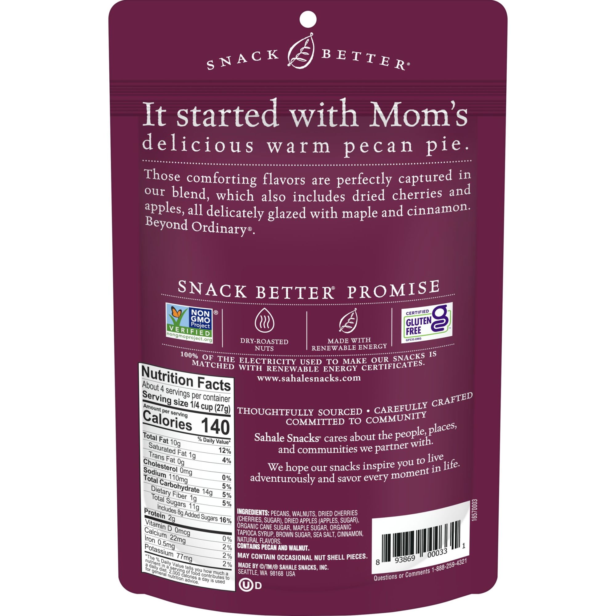 Sahale Snacks Maple Pecans Glazed Mix, Gluten-Free Snack, 4-Ounce Bag thumbnail 2