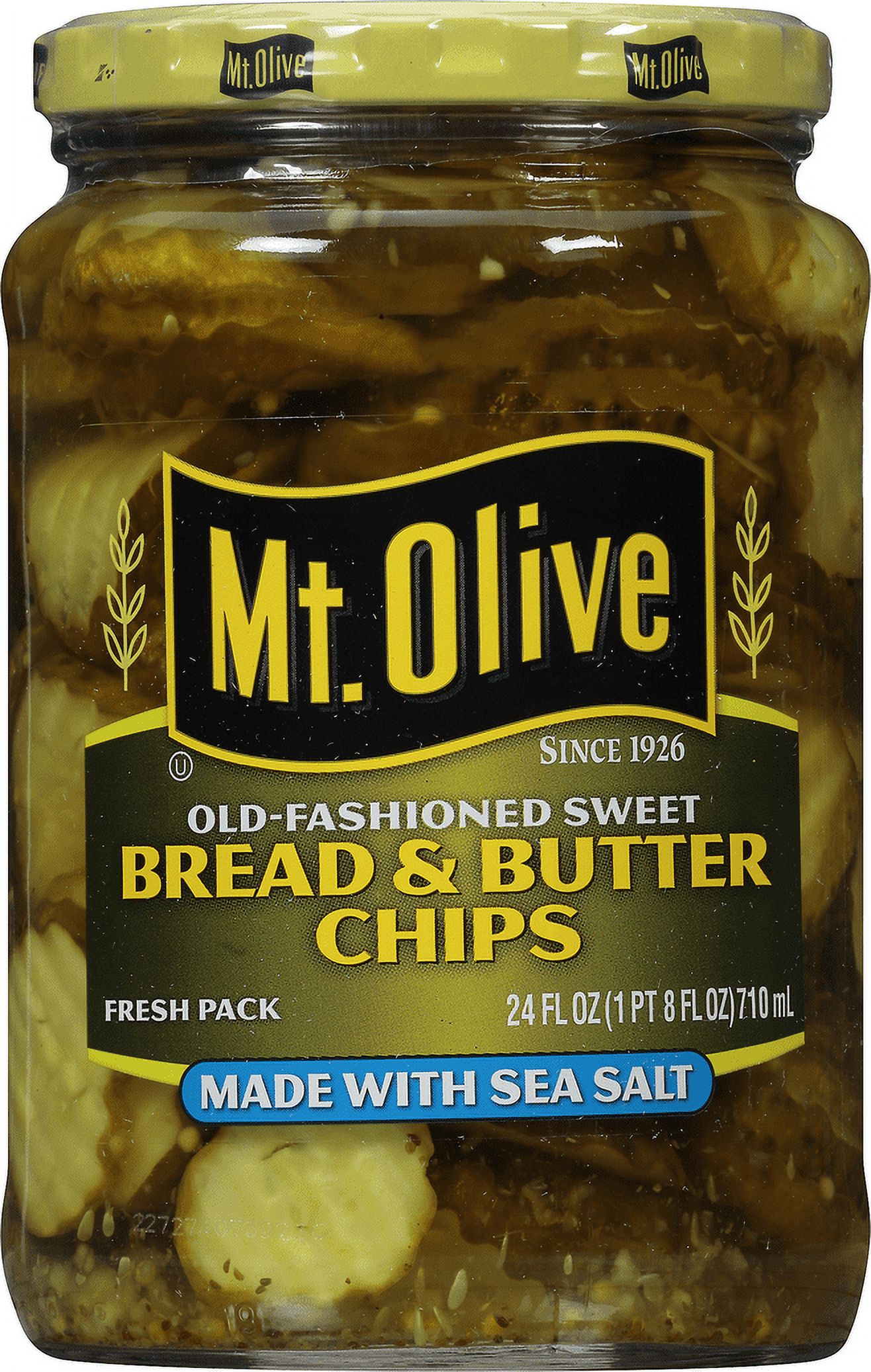 Mt. Olive Sweet Bread & Butter Pickle Chips made with Sea Salt, 24 fl oz Jar