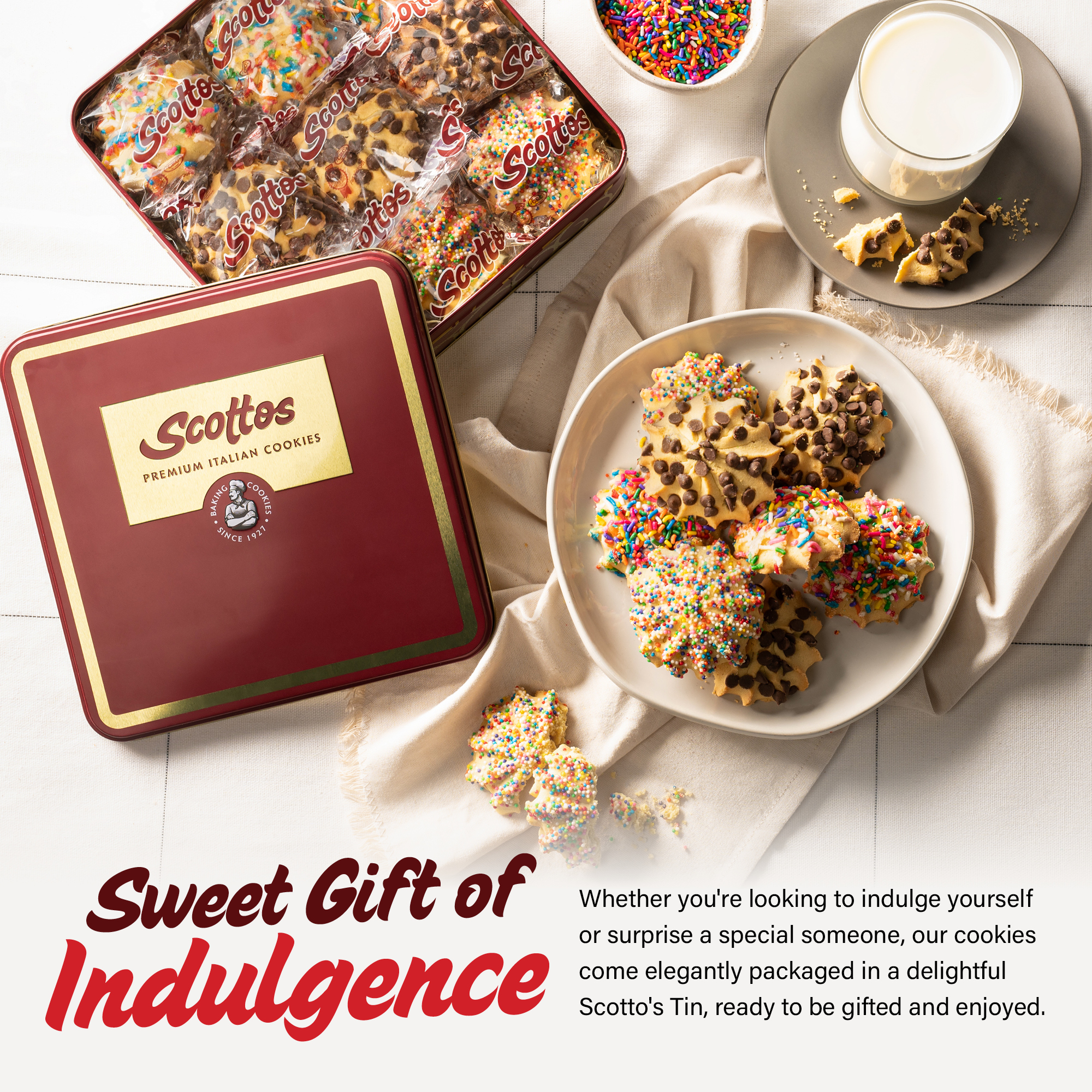 Scotto's Assorted Chocolate Chip Cookies, Rainbow Sprinkles Cookies , Family Size Pack of 18 thumbnail 2