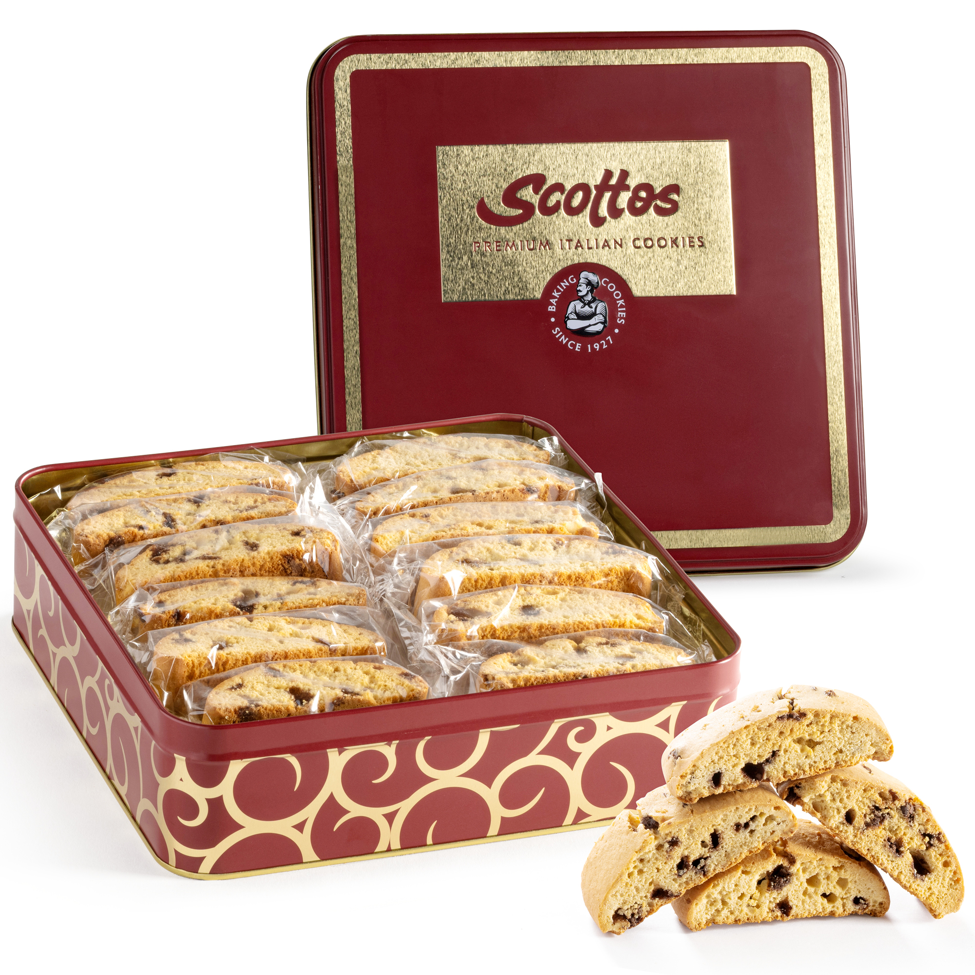 Scotto's Biscotti Italian Cookies Pack of 24 , Chocolate Chip Biscotti Individually Wrapped Ready to Eat Snack