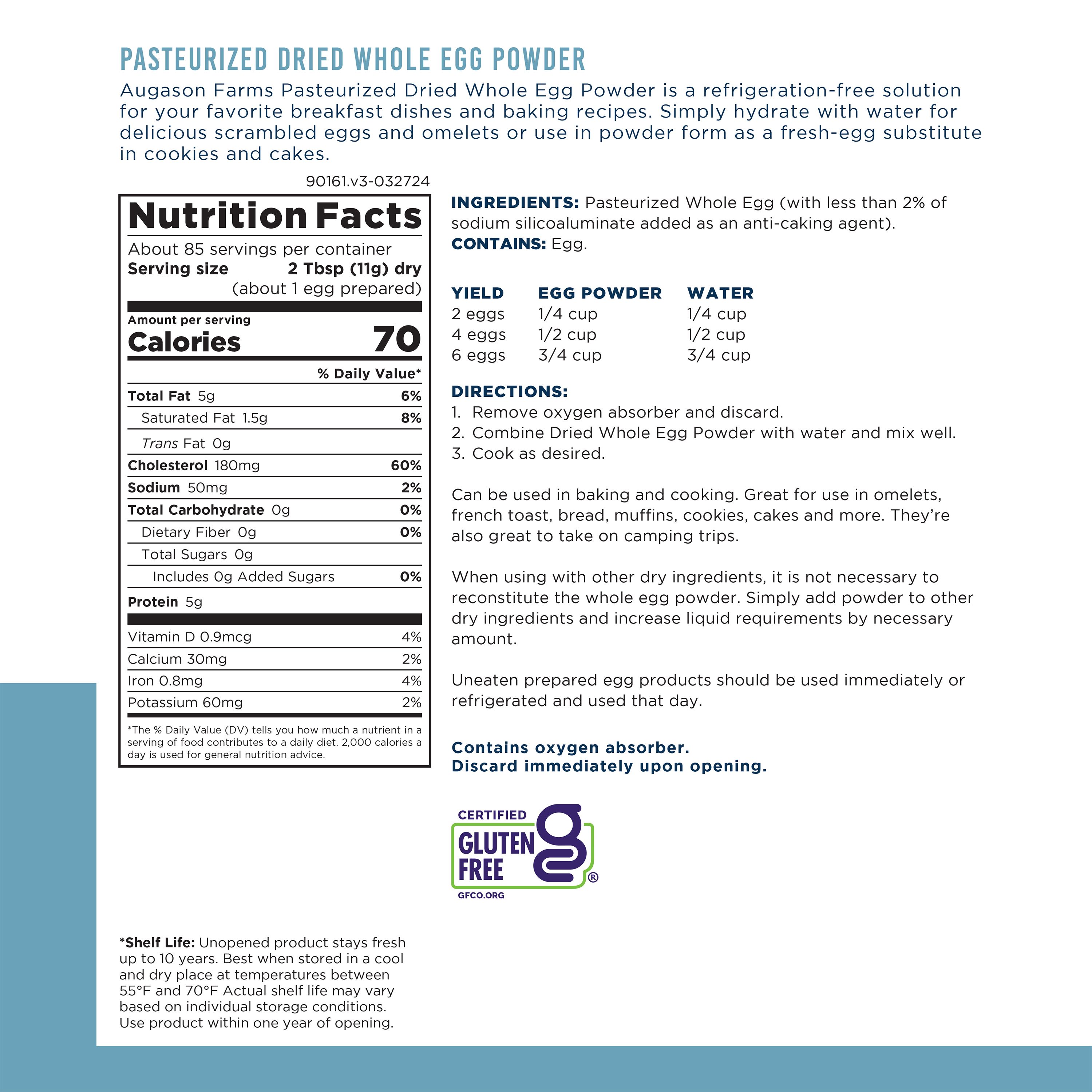 Augason Farms Gluten Free, Dried Whole Powdered Eggs, 2 lbs- 1 oz Can thumbnail 4