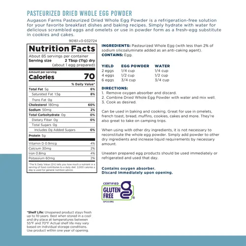 Augason Farms Gluten Free, Dried Whole Powdered Eggs, 2 lbs- 1 oz Can thumbnail 4