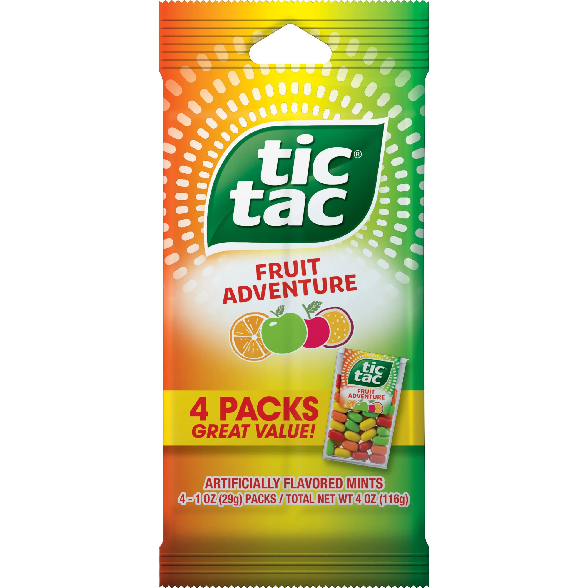 Tic Tac Fruit Adventure Mints, 4 Count, On-The-Go Refreshment, 1 oz Each