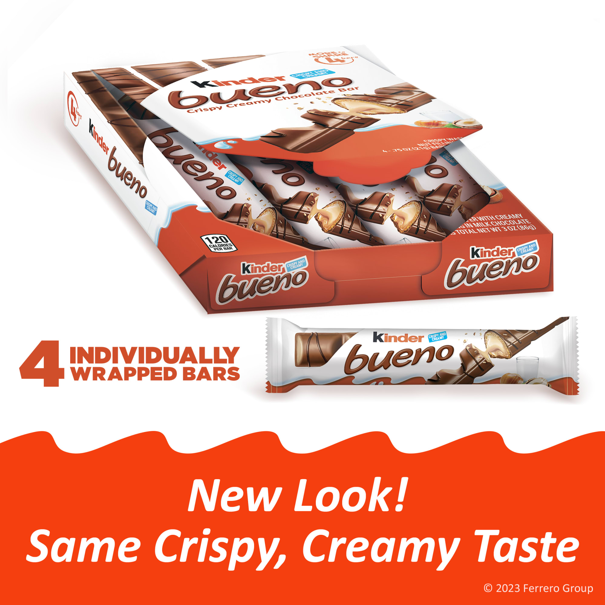 Kinder Bueno Milk Chocolate and Hazelnut Cream, 1 Pack, 4 Individually Wrapped Chocolate Bars, 3 oz thumbnail 4